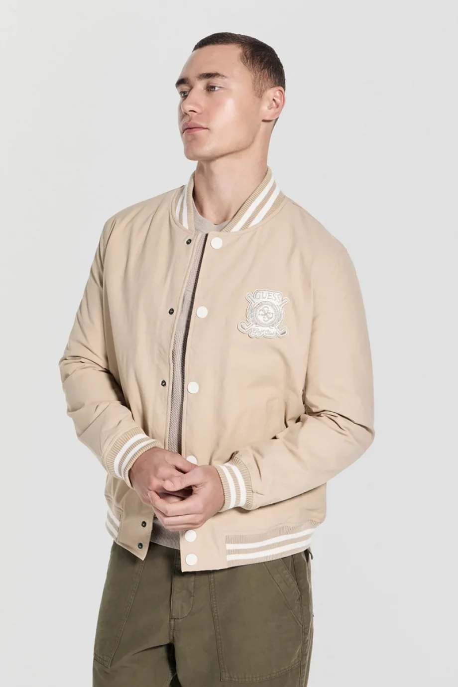 Guess Emblem Erkek Bej Bomber Ceket M5YL18WHEY0-G1FE