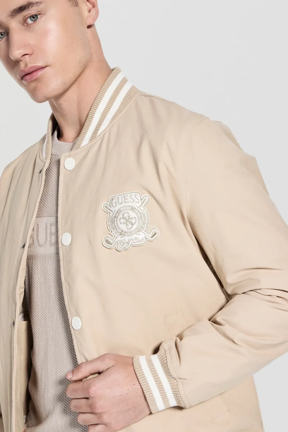 Guess Emblem Erkek Bej Bomber Ceket M5YL18WHEY0-G1FE