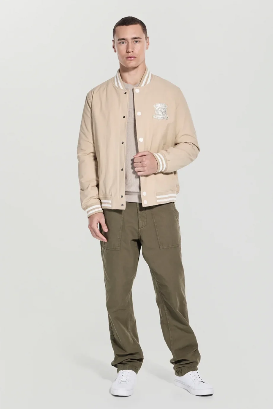 Guess Emblem Erkek Bej Bomber Ceket M5YL18WHEY0-G1FE