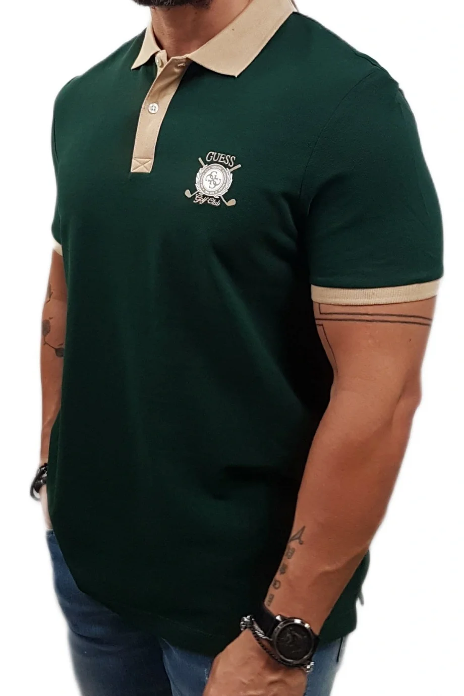 Guess Emblem Erkek Yeşil Regular Fit Polo T-Shirt M5YP03KCJV1-G8U1