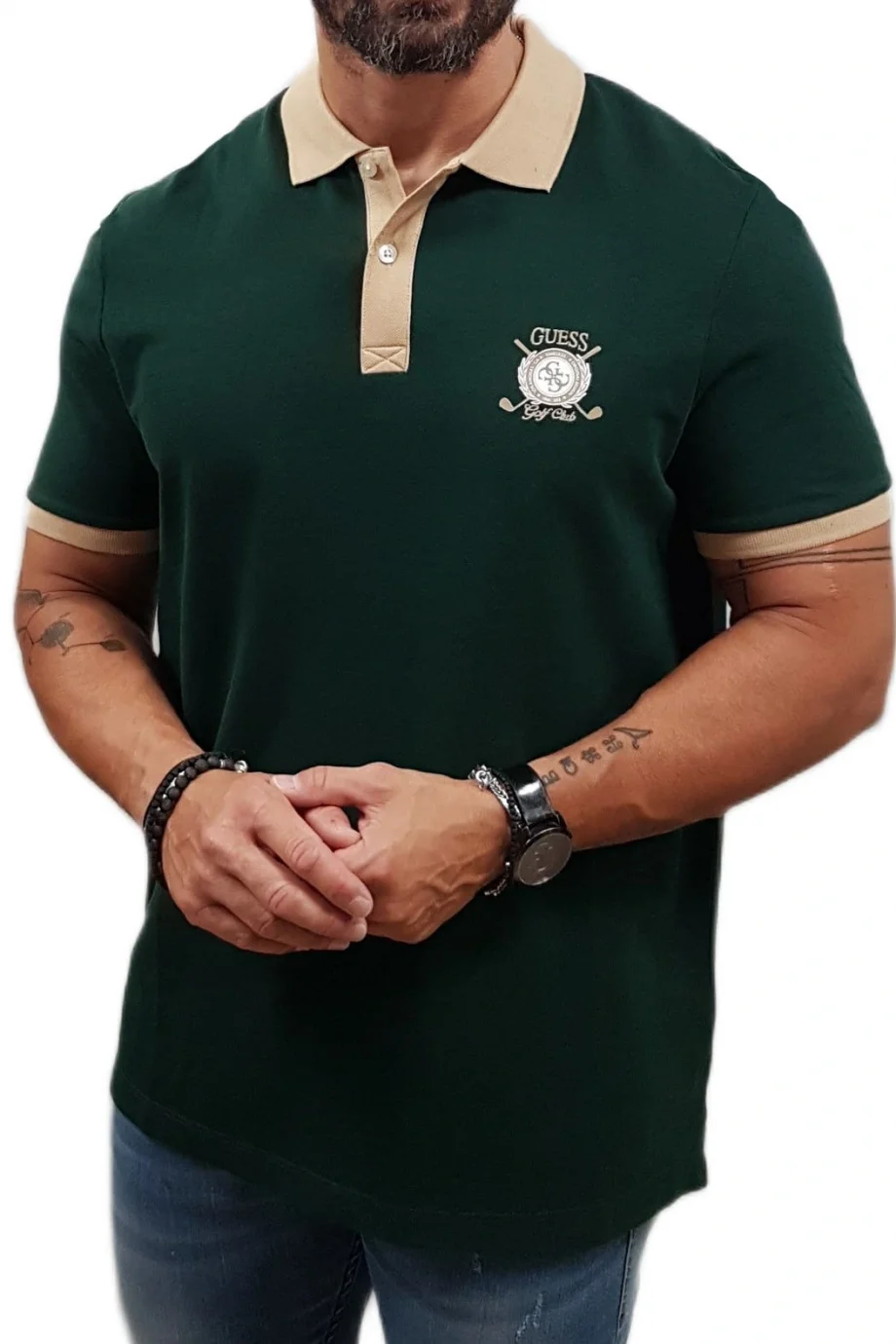 Guess Emblem Erkek Yeşil Regular Fit Polo T-Shirt M5YP03KCJV1-G8U1