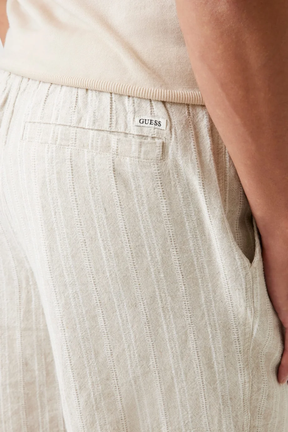 Guess Fletcher Erkek Bej Keten Karışımlı Regular Fit Şort M5YD11WHBY0-F1AD