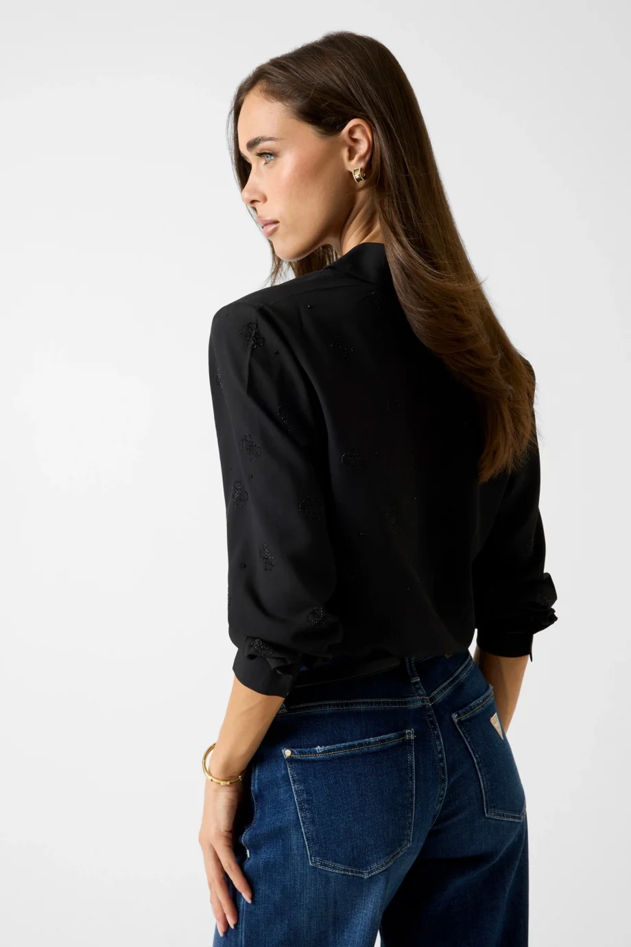 Guess Flore Kadın Siyah Regular Fit Gömlek W5BH80W2982-JBLK