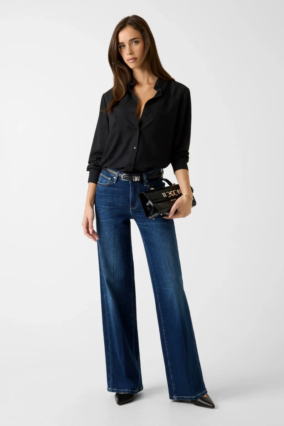 Guess Flore Kadın Siyah Regular Fit Gömlek W5BH80W2982-JBLK