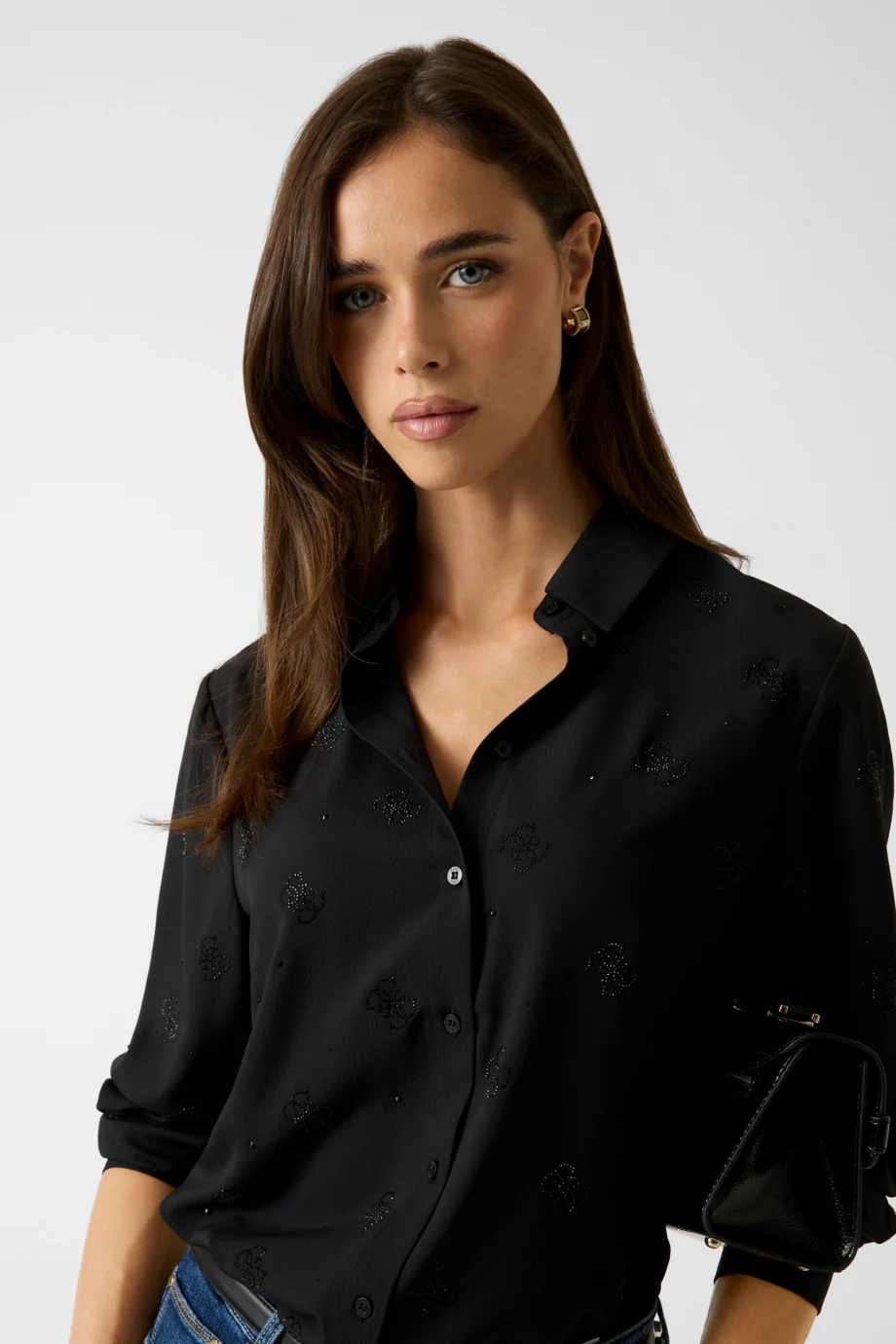 Guess Flore Kadın Siyah Regular Fit Gömlek W5BH80W2982-JBLK