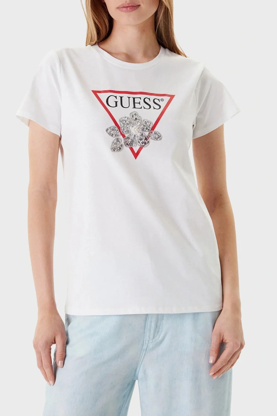 Guess Flower Kadın Beyaz Regular Fit T-Shirt W5YI38I3Z14-G011
