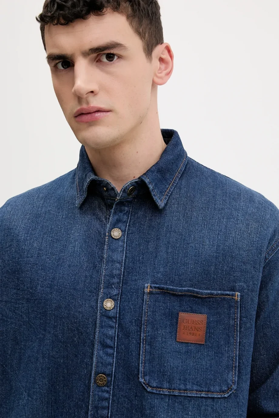 Guess GJ Büyük Beden Kısa Uzun Kollu Erkek Lacivert Gömlek M6RH51D002F-GTDW