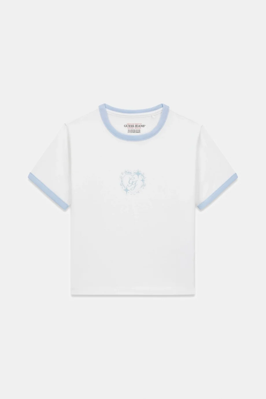 Guess GJ Kısa Kollu Bisiklet Yaka Baby Ringer Kalp Detaylı Kadın Beyaz T-shirt W6RI16J1314-G011