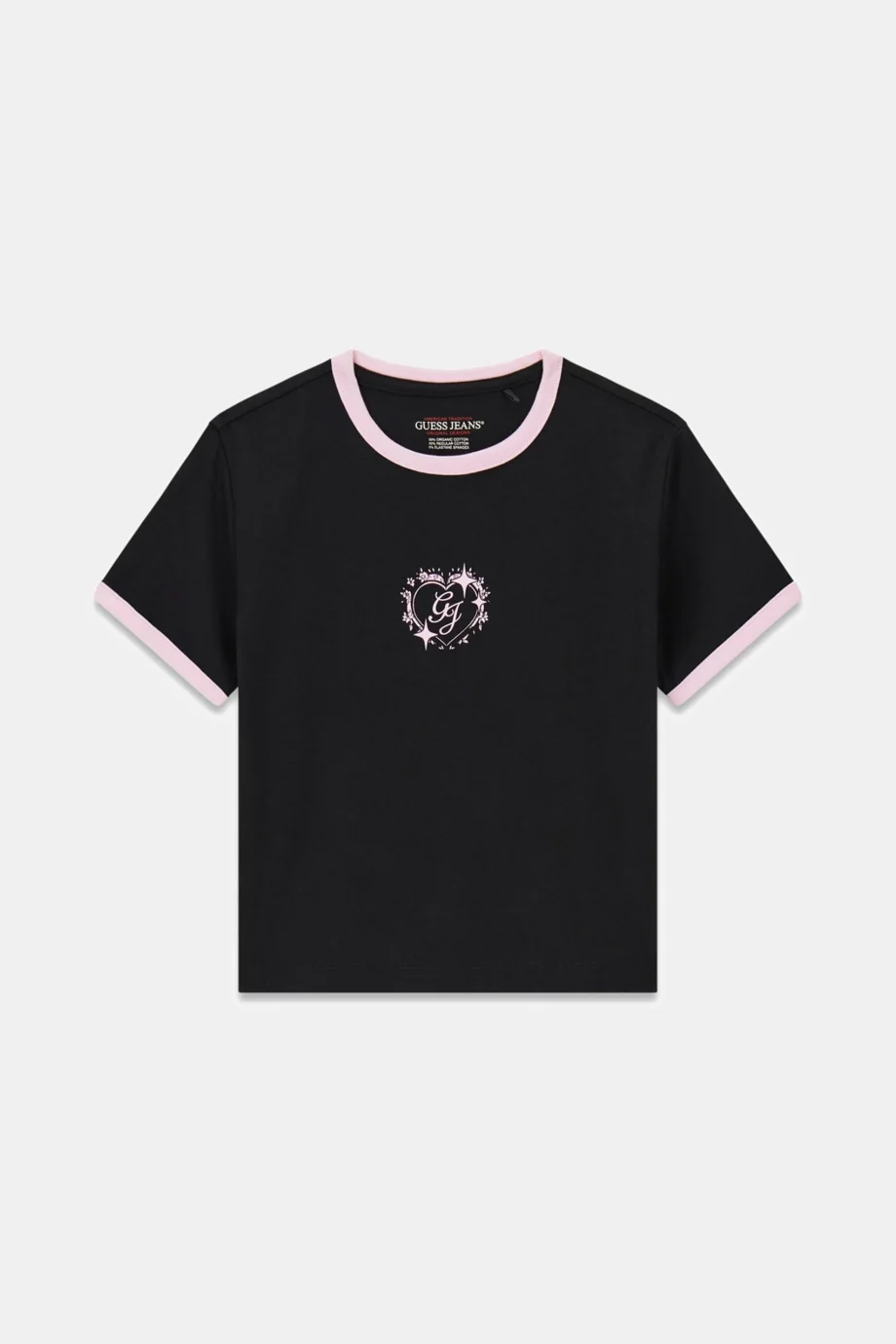 Guess GJ Kısa Kollu Bisiklet Yaka Baby Ringer Kalp Detaylı Kadın Siyah T-shirt W6RI16J1314-JBLK
