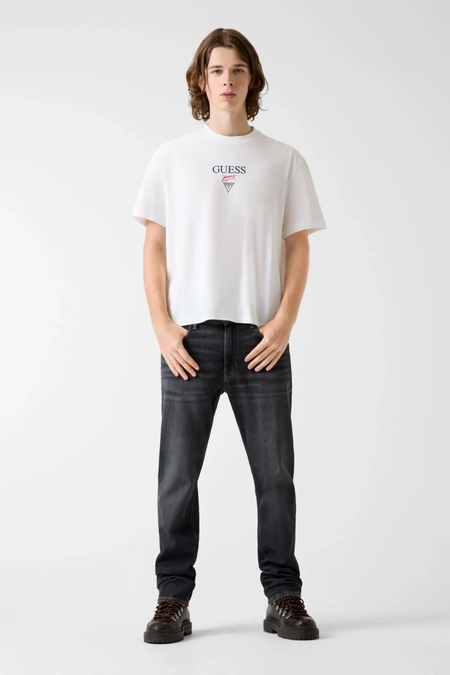 Guess GJ Kısa Kollu Büyük Beden Baker Logolu Erkek Beyaz T-shirt M6RI45K8HM0-G046