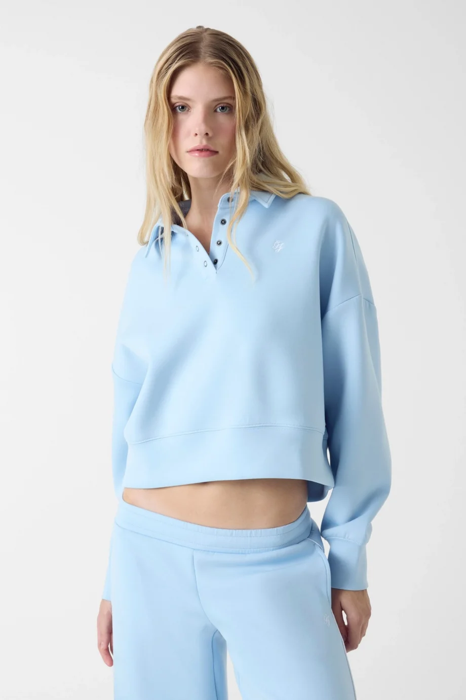 Guess GJ Kısa Scuba Polo Kadın Mavi Sweatshirt W6RQ05KD122-G7O3