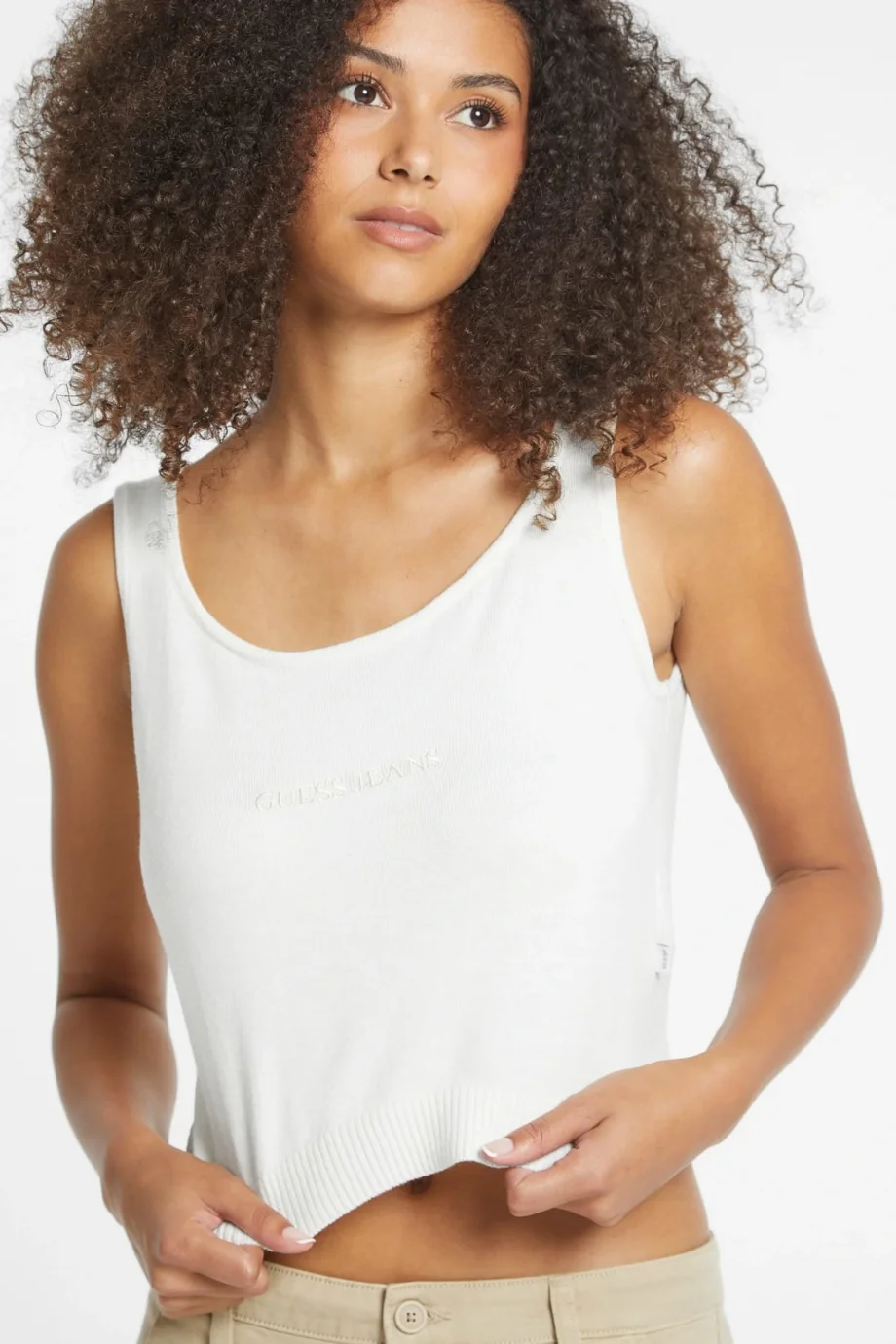 Guess Kadın Krem Rengi İpek Karışımlı Logolu Triko Atlet W4BR17Z3HO2-G293