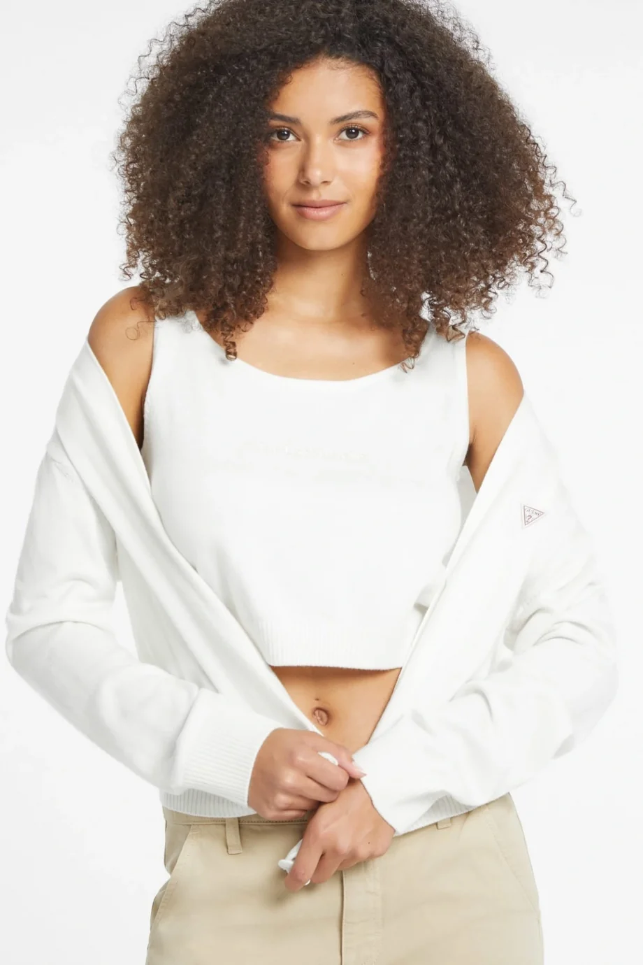 Guess Kadın Krem Rengi İpek Karışımlı Logolu Triko Atlet W4BR17Z3HO2-G293