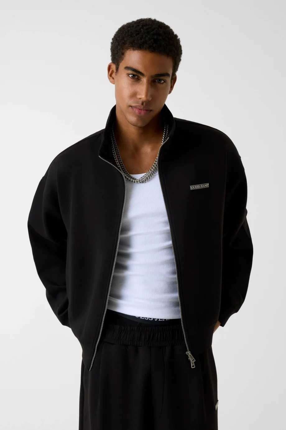 Guess GJ Scuba Tam Fermuarlı Dik Yaka Erkek Siyah Sweatshirt M6RQ28KD122-JBLK