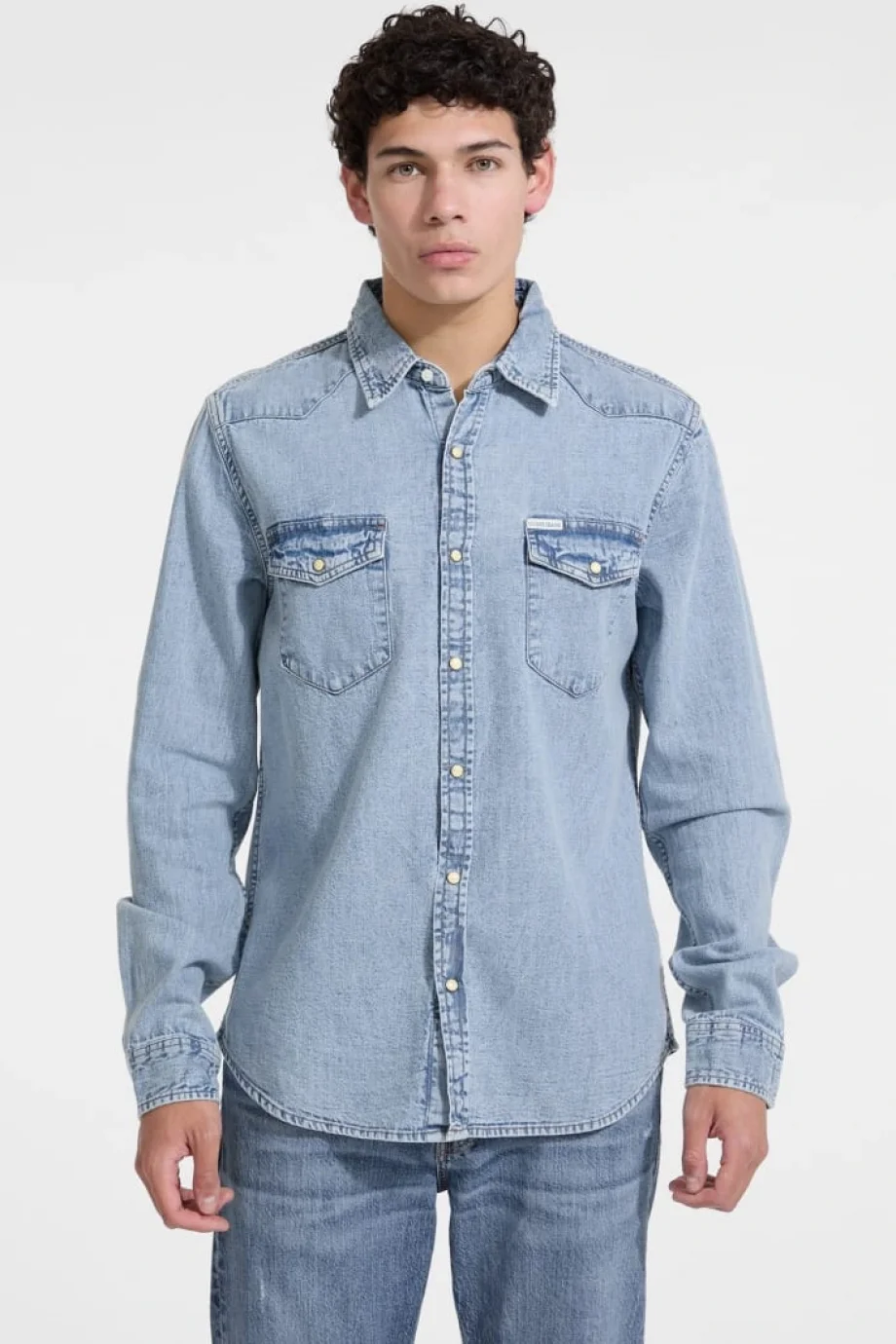 Guess Gj Slim Ls Erkek Mavi Regular Fit Denim Gömlek M5RH55D5M82-GJER