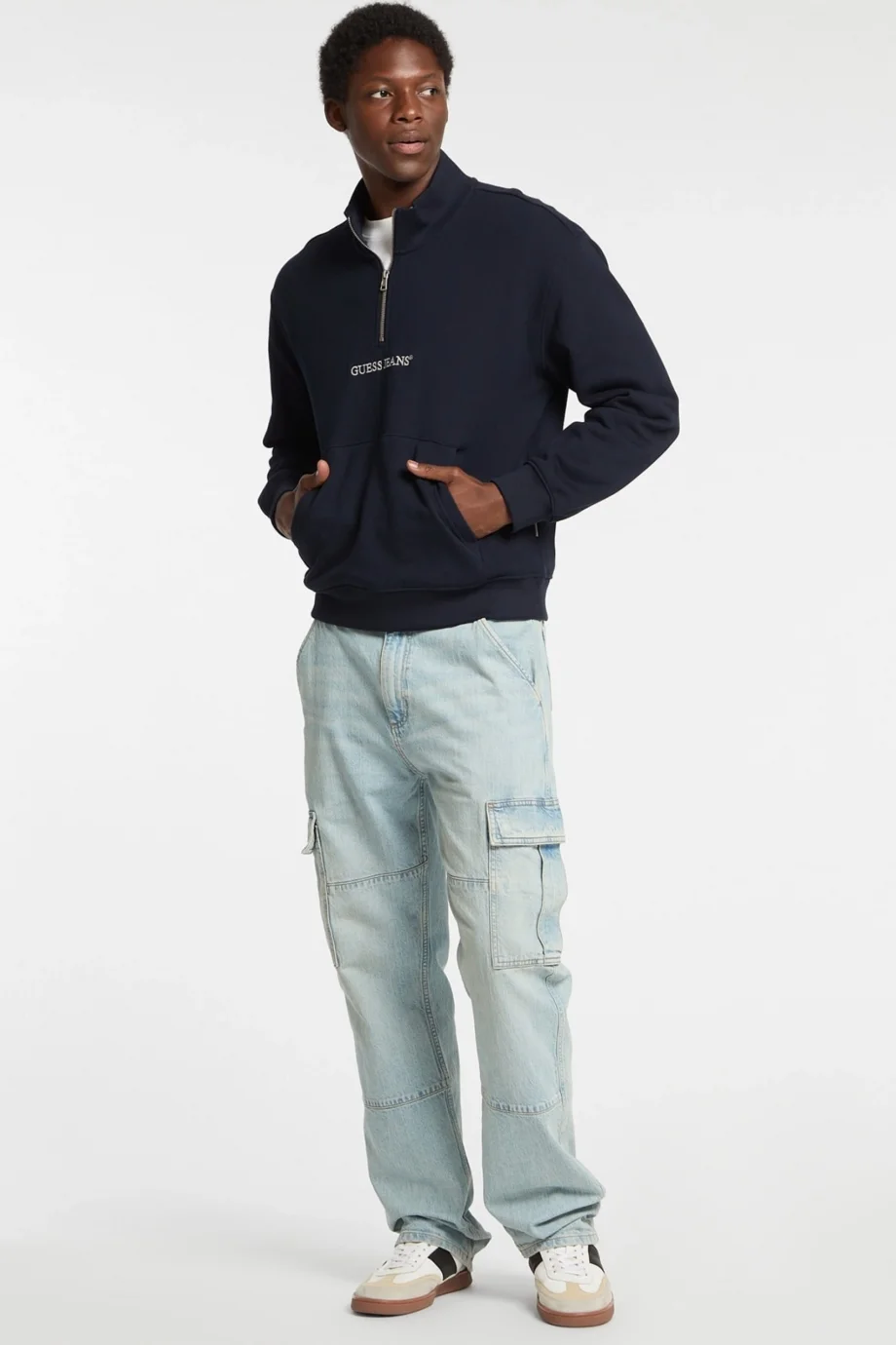 Guess GJ Yarım Fermuarlı Normal Kesim Nakışlı Erkek Lacivert Sweatshirt M5RQ42KCPR1-A71W