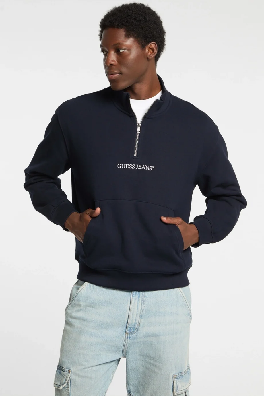 Guess GJ Yarım Fermuarlı Normal Kesim Nakışlı Erkek Lacivert Sweatshirt M5RQ42KCPR1-A71W