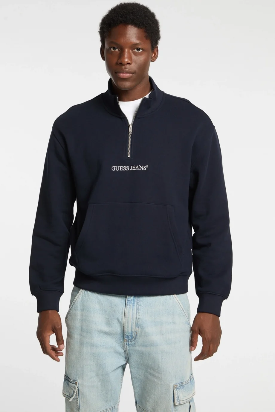 Guess GJ Yarım Fermuarlı Normal Kesim Nakışlı Erkek Lacivert Sweatshirt M5RQ42KCPR1-A71W