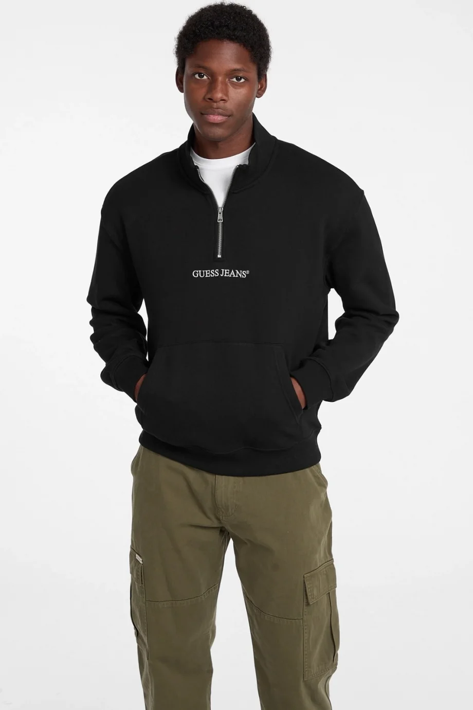 Guess GJ Yarım Fermuarlı Normal Kesim Nakışlı Erkek Siyah Sweatshirt M5RQ42KCPR1-JBLK