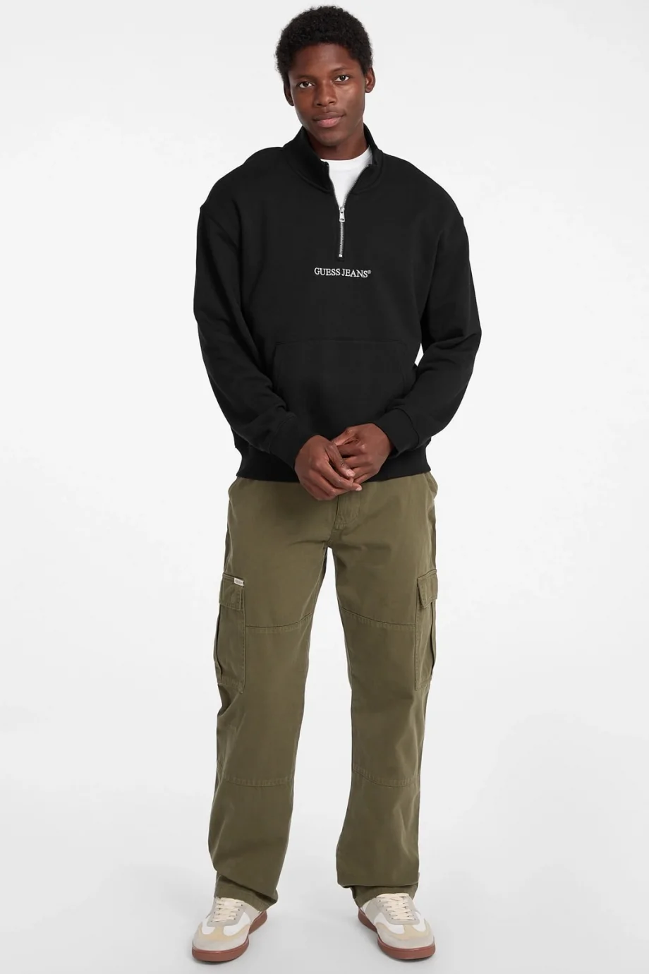 Guess GJ Yarım Fermuarlı Normal Kesim Nakışlı Erkek Siyah Sweatshirt M5RQ42KCPR1-JBLK