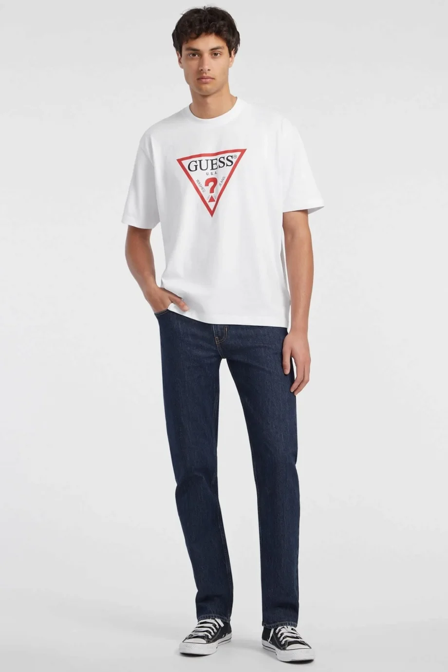 Guess  Erkek Beyaz Oversize Fit T-Shirt M4YI45K8FQ4-G011