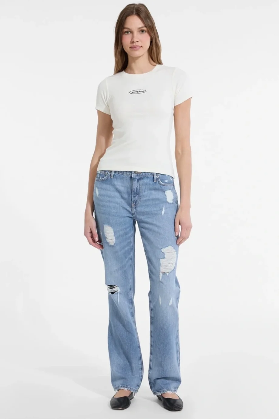 Guess Kadın Krem Rengi Slim Fit Logolu T-shirt W5YP37KA0H1-G053