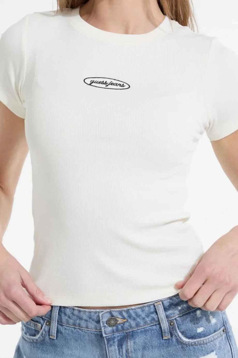 Guess Kadın Krem Rengi Slim Fit Logolu T-shirt W5YP37KA0H1-G053