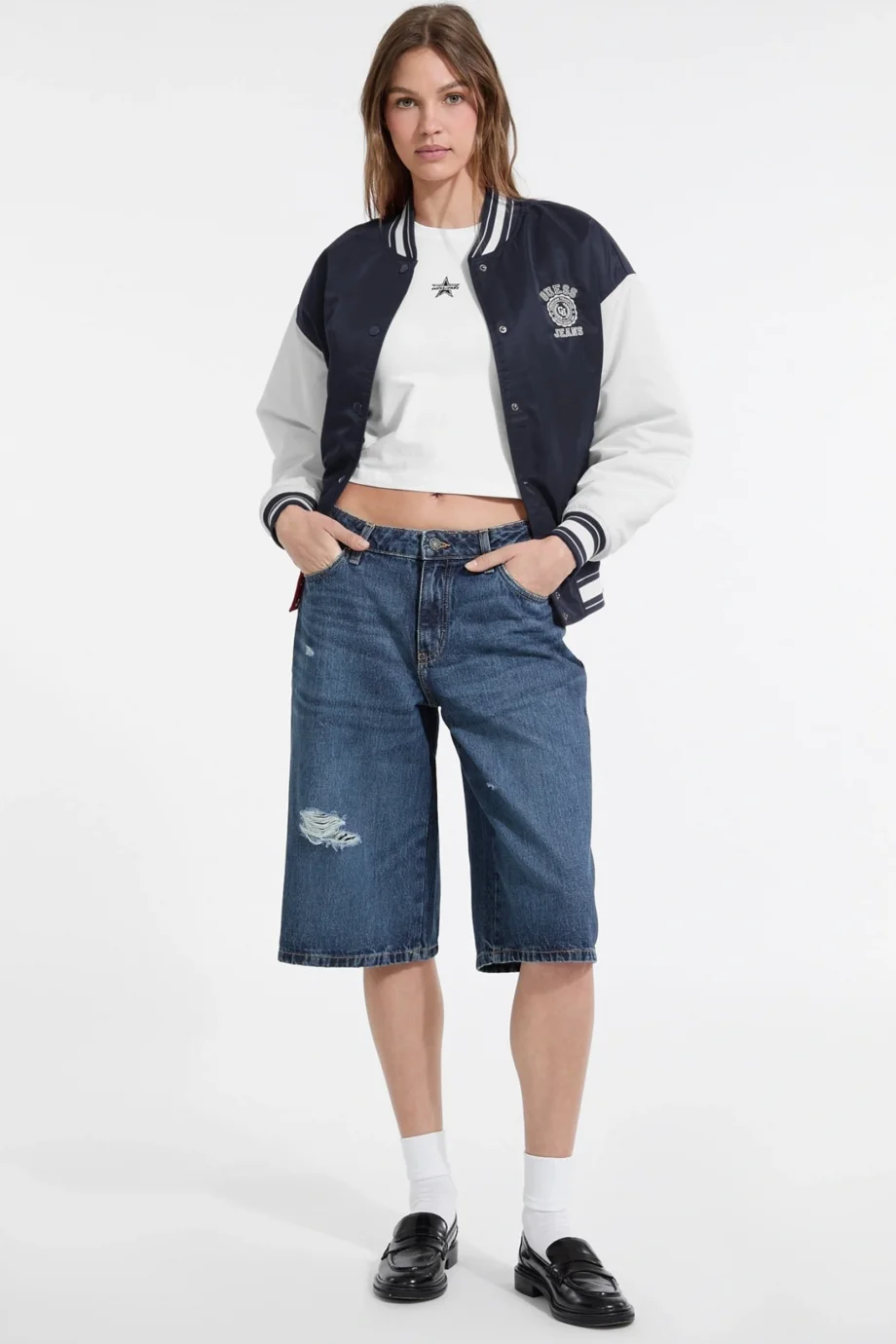 Guess Jeans Kadın Lacivert Bomber Ceket W5YL15WHAA2-A71W