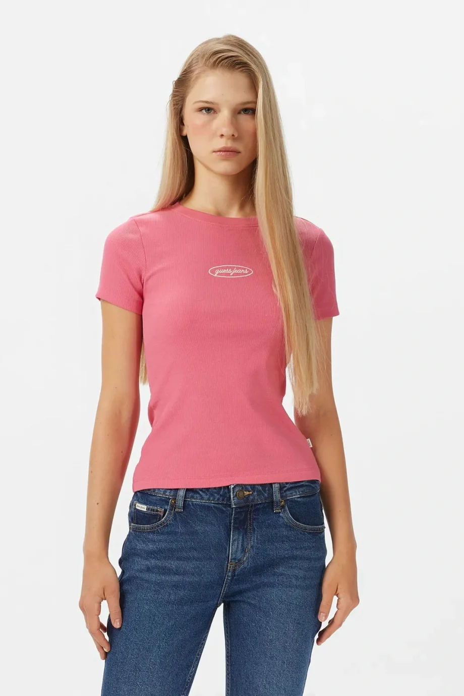 Guess Kadın Pembe Slim Fit Logolu T-shirt W5YP37KA0H1-A619