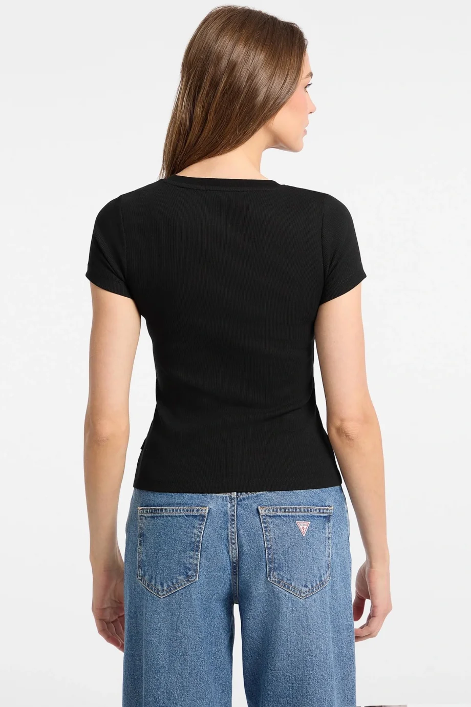 Guess Kadın Siyah Slim Fit Logolu T-shirt W5YP37KA0H1-JBLK