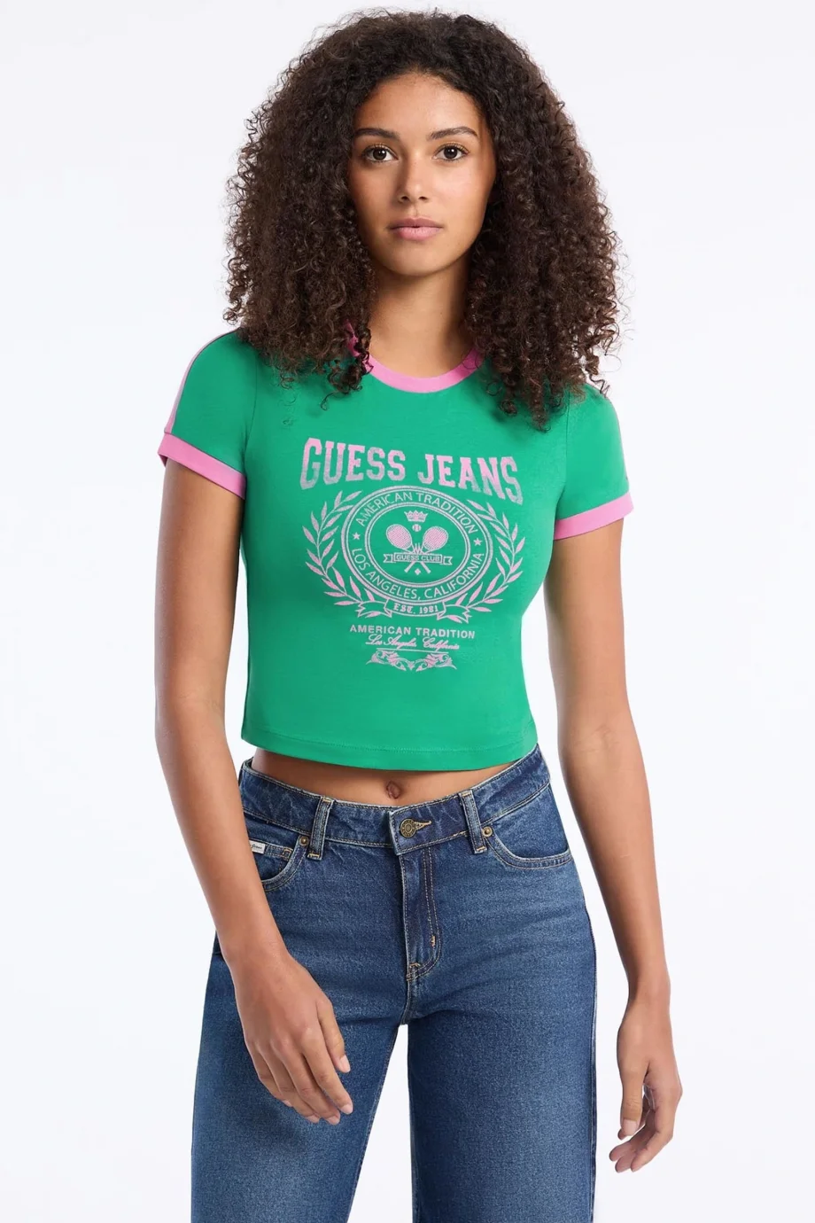 Guess Jeans Kadın Yeşil Boxy Fit  Crop  W5YI03J1314-A899