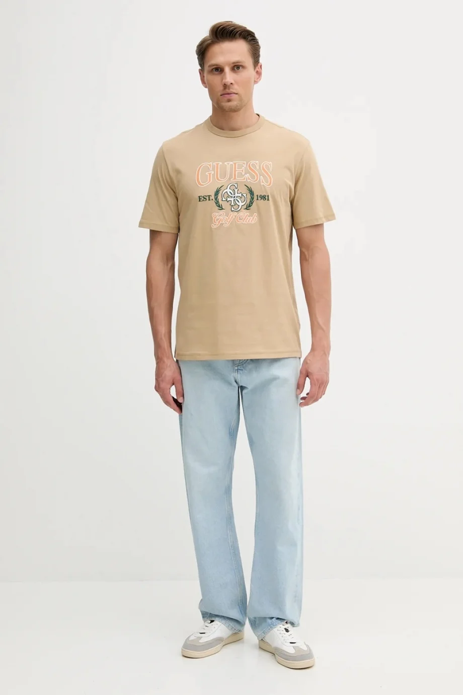 Guess Jersey Erkek Bej Regular Fit T-Shirt M5YI22K8FQ4-G1FE