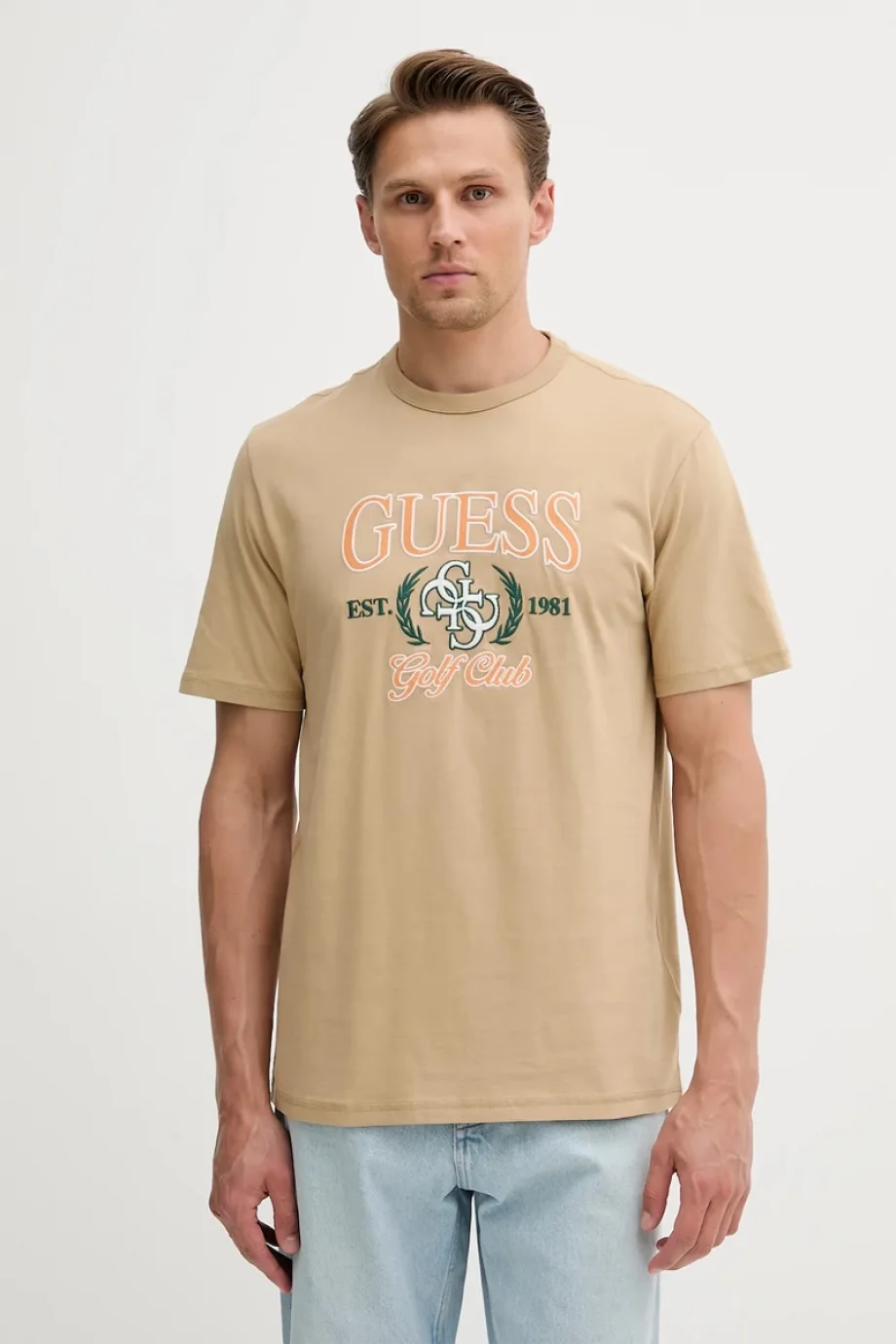 Guess Jersey Erkek Bej Regular Fit T-Shirt M5YI22K8FQ4-G1FE