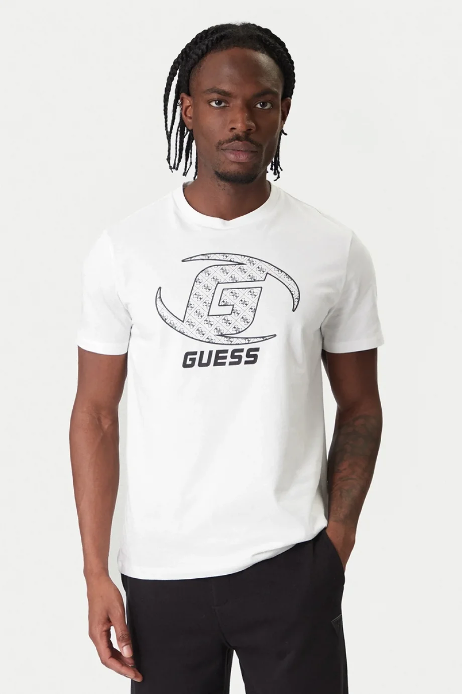 Guess Kele Bisiklet Yaka Kısa Kollu Erkek Beyaz T-shirt