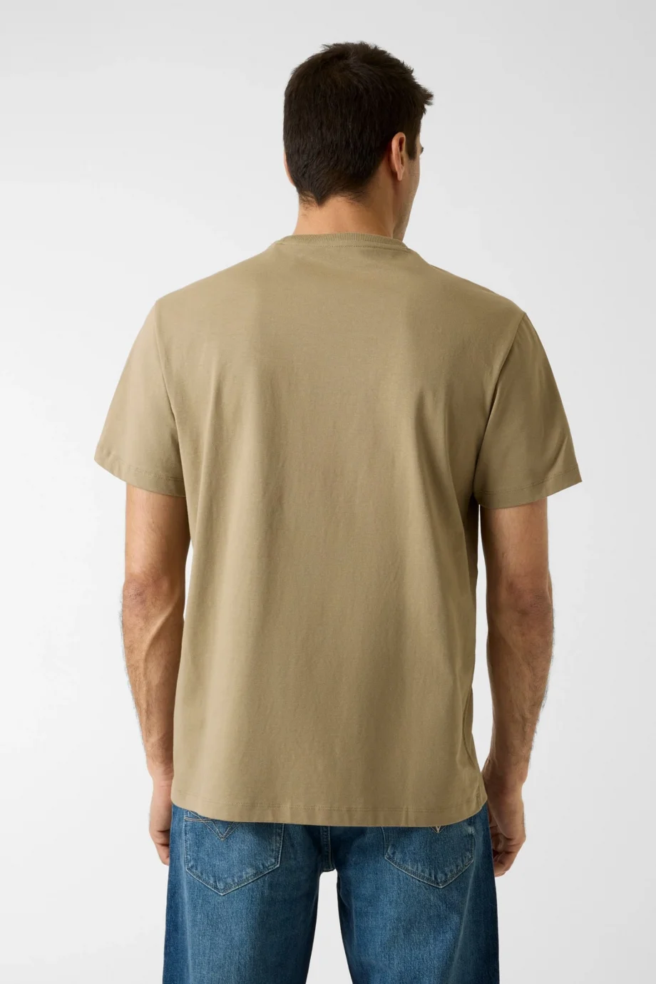 Guess Kısa Kollu Bisiklet Yaka Nakış Logolu Erkek Haki T-shirt M6RI22K8FQ4-G1ED