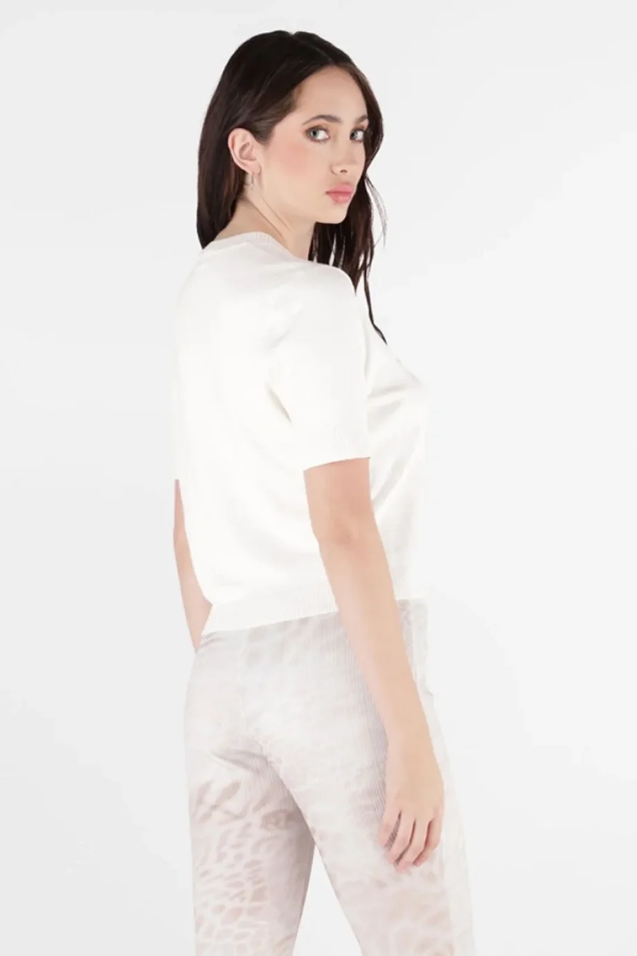 Guess Kısa Kollu Bisiklet Yaka Norah Logolu Triko Kadın Beyaz Triko W6RR47Z2NQ2-G012