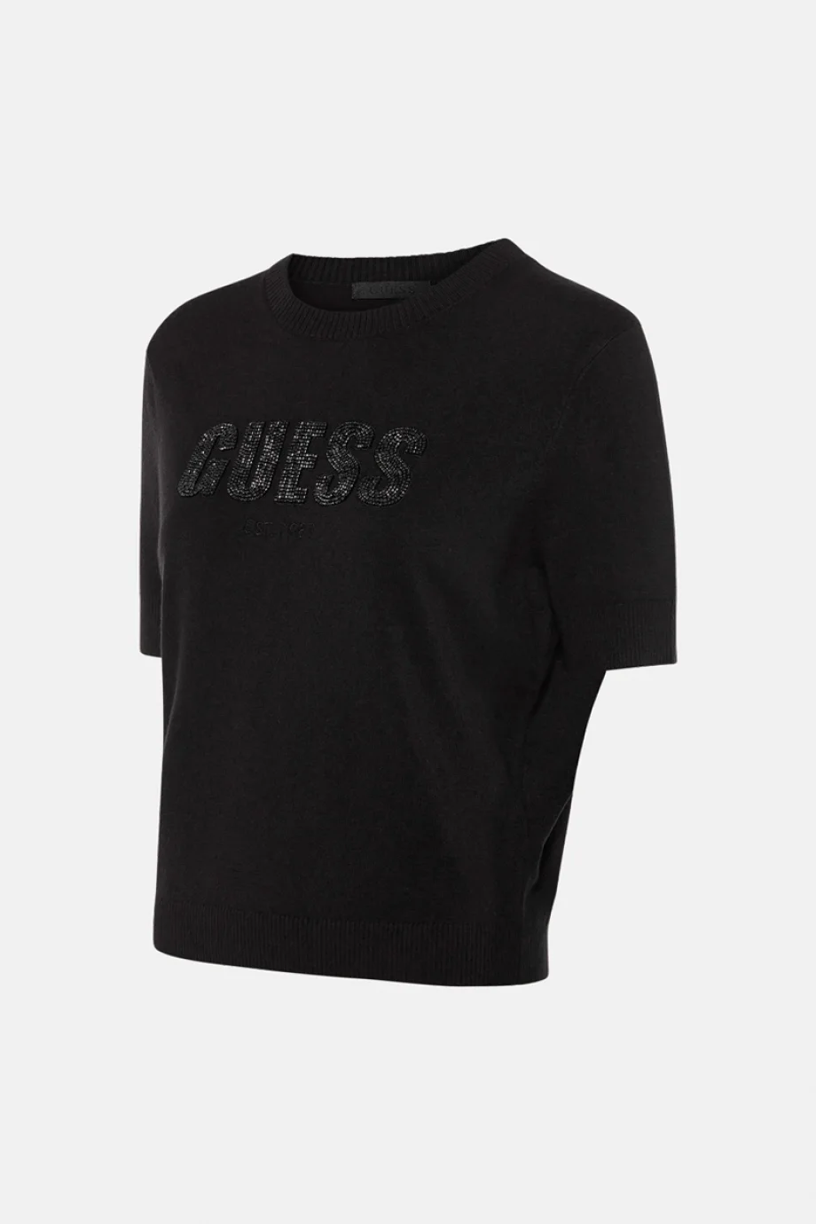 Guess Kısa Kollu Bisiklet Yaka Norah Logolu Triko Kadın Siyah Triko W6RR47Z2NQ2-JBLK