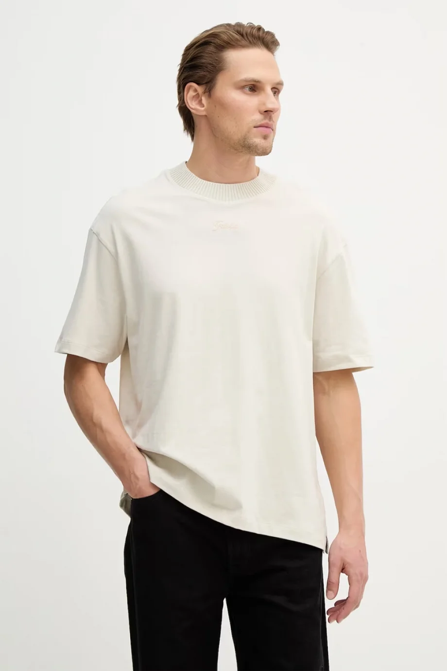 Guess Kısa Kollu Kontrast Yakalı Örgü Erkek Bej Top M6RP09KA260-A913