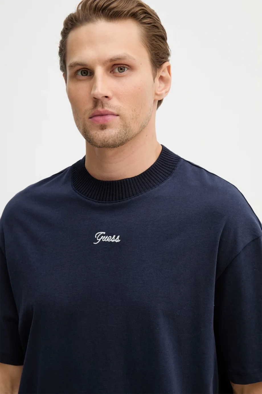 Guess Kısa Kollu Kontrast Yakalı Örgü Erkek Lacivert Top M6RP09KA260-G7V2