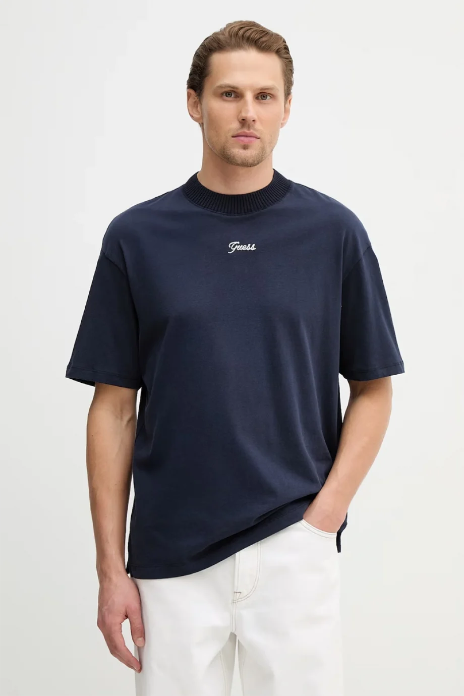 Guess Kısa Kollu Kontrast Yakalı Örgü Erkek Lacivert Top M6RP09KA260-G7V2