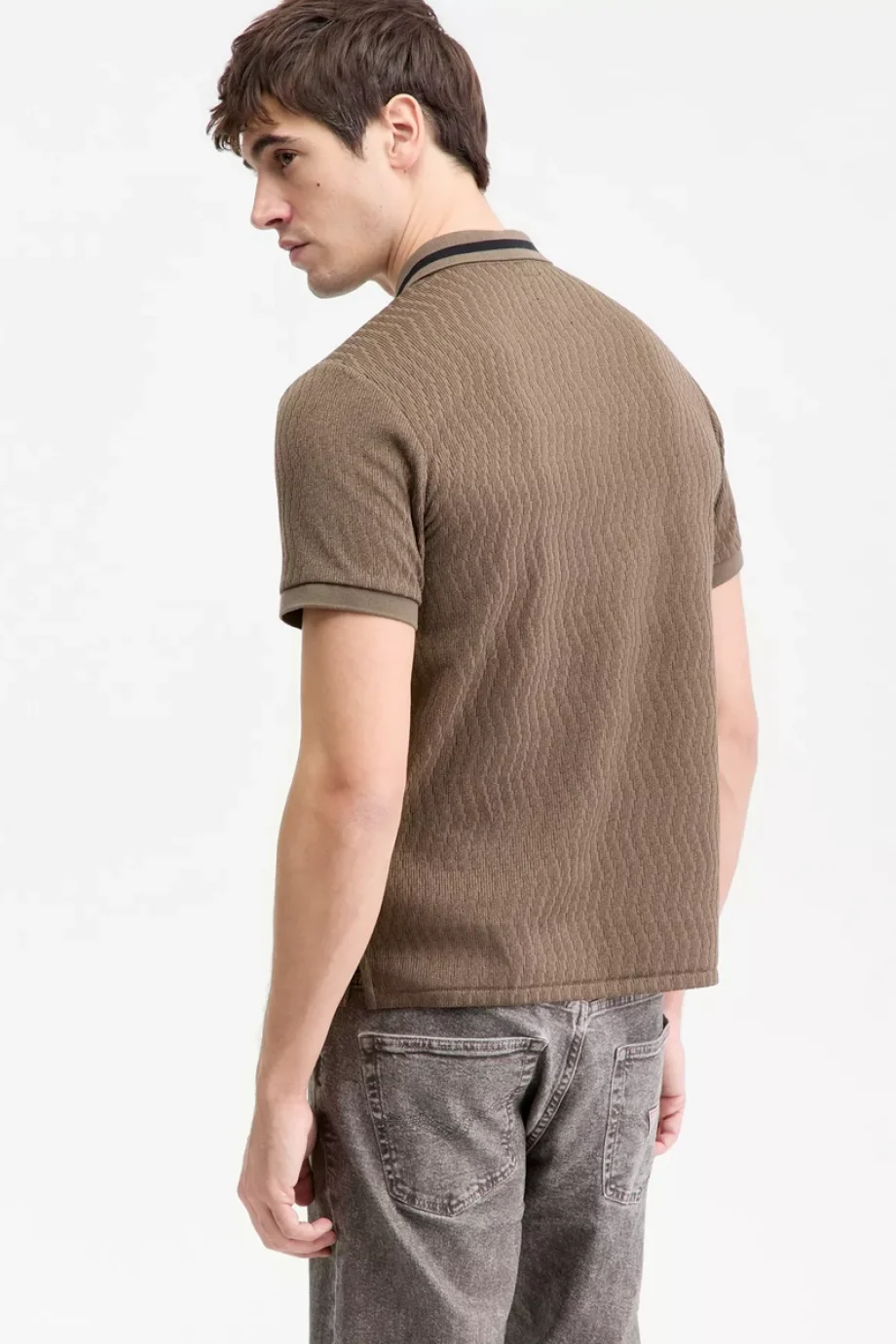 Guess Kısa Kollu Morales Örgü Fermuarlı Polo Yakalı Erkek Haki Polo T-shirt M6RP38KB322-G8L1