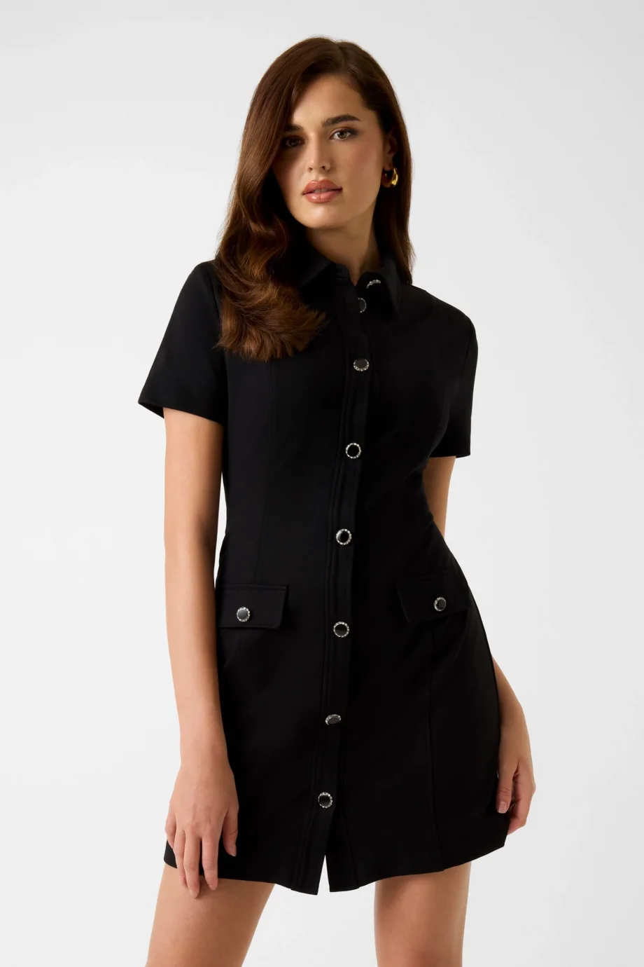Guess Kısa Kollu Olga Mini Gömlek Kadın Siyah Elbise W6RK34KCMU2-JBLK