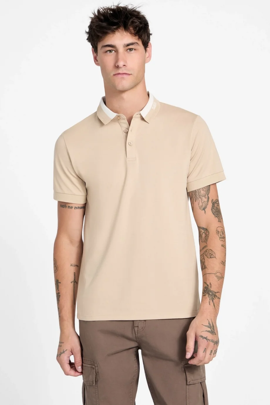 Guess Kısa Kollu Paul Guess Yakalı Polo Yakalı Erkek Kahverengi Polo T-shirt M6RP47KARS2-G1DR