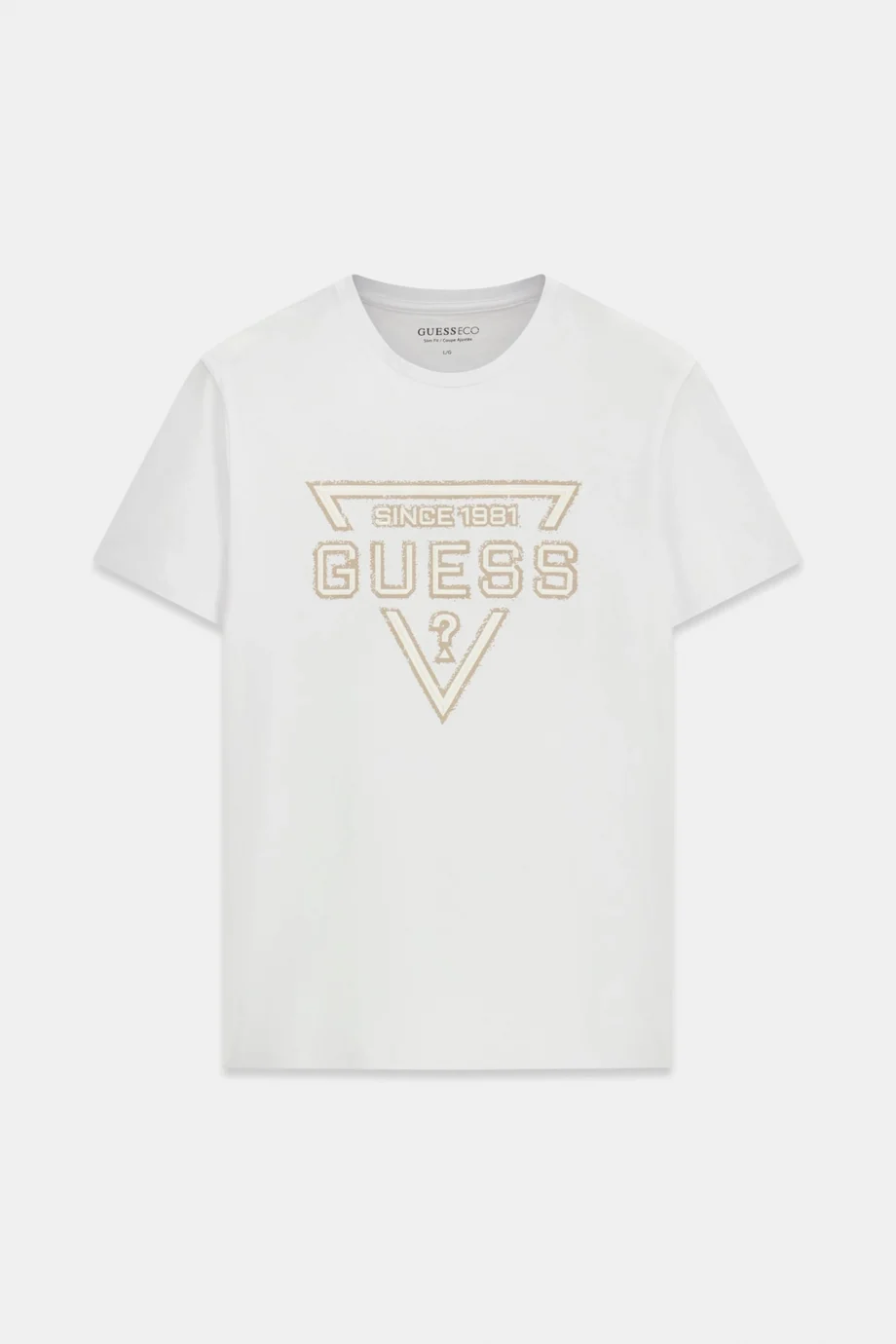 Guess Kısa Kollu Temel Boyalı Üçgen Logolu Erkek Beyaz T-shirt M6RI09I3Z14-G011