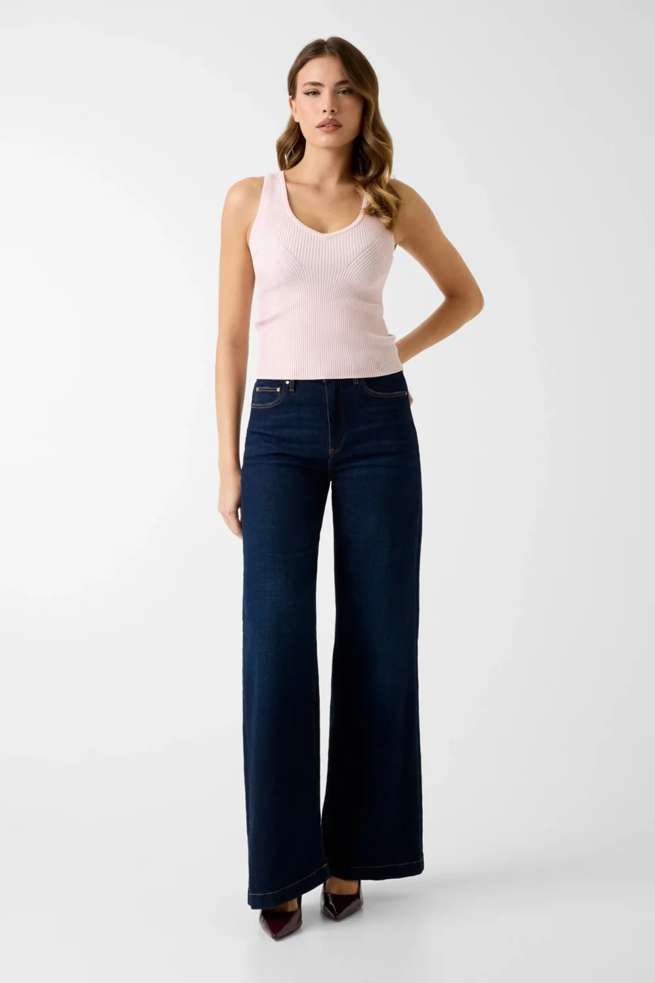 Guess Kolsuz V Yaka Stella Atlet Triko Kadın Pembe Triko W6RR36Z0132-A627