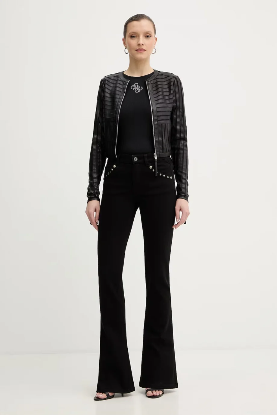 Guess Kolsuz Yuvarlak Yaka Guendalina Kadın Siyah Top W6RP39KD092-JBLK