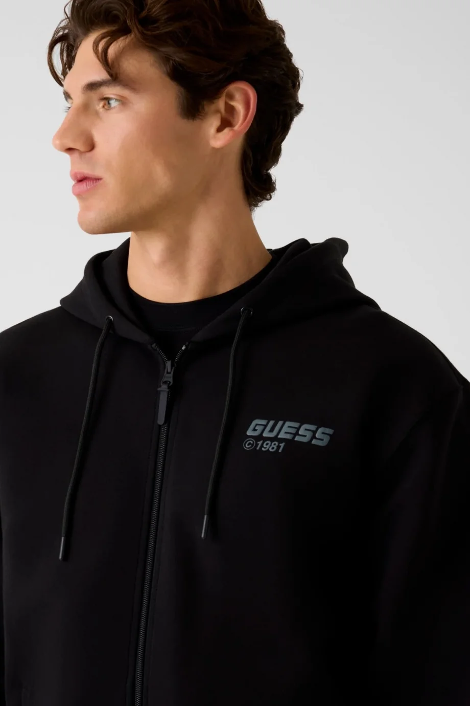 Guess Lauro Fermuarlı Kapüşonlu Erkek Siyah  Eşofman Üstü Z6RQ22K1971-JBLK