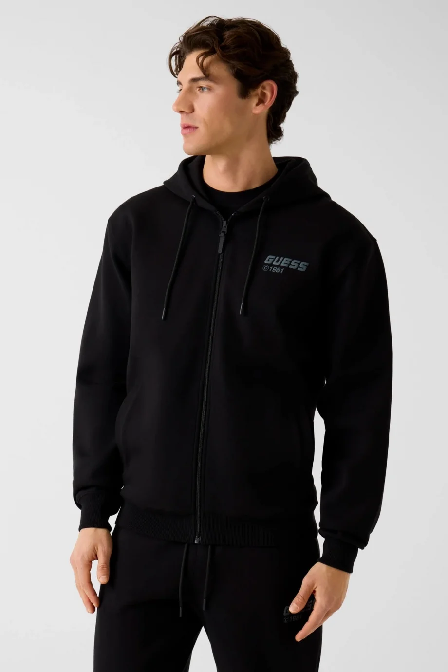 Guess Lauro Fermuarlı Kapüşonlu Erkek Siyah  Eşofman Üstü Z6RQ22K1971-JBLK