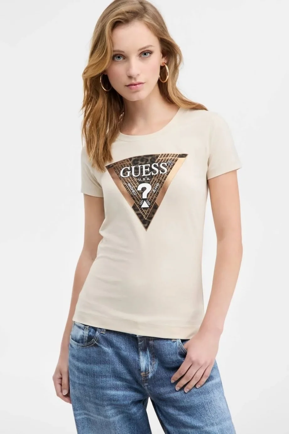 Guess Leo Kadın Krem Slim Fit T-Shirt W5BI28J1314-A115