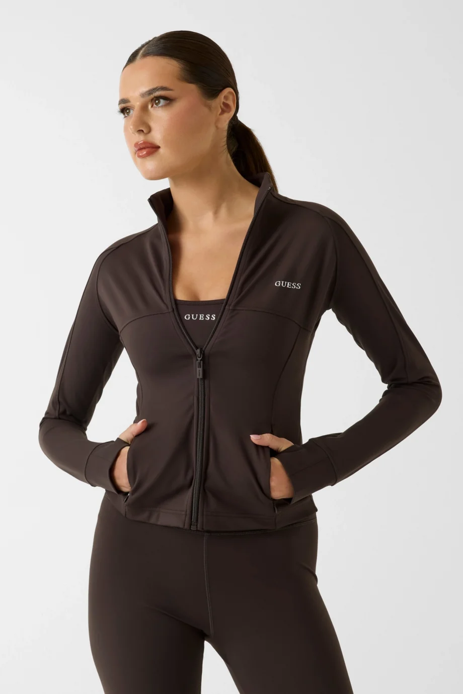 Guess Margot Uzun Kollu Fermuarlı Aktif Kadın Kahverengi Ceket V6RP15KD952-A10K